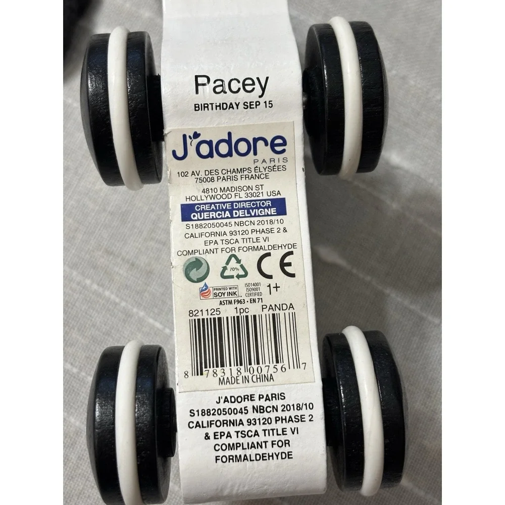 ⭐️ J'adore Paris Pacey Panda Natural Wood Animal Wheeled Pull Toy w/ String